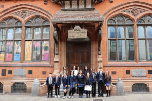 students outside of the beaney