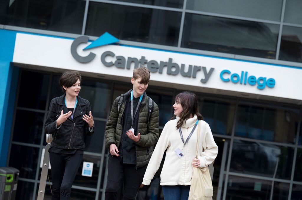 three students outside of EKC Canterbury College