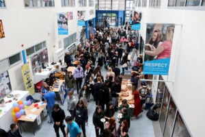 crowd of students at The Street for Freshers Fair