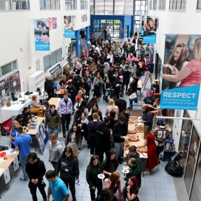 crowd of students at The Street for Freshers Fair