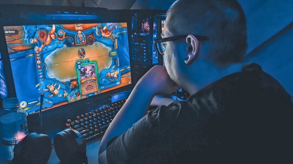 A person looking at a videogame on a computer