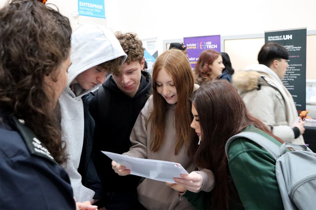 Students joining in activity at careers fair