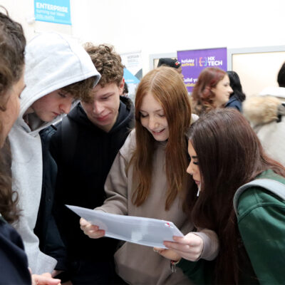 Students joining in activity at careers fair