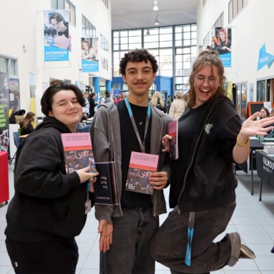 Happy students at a careers fair