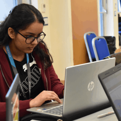 Lady working on a laptop