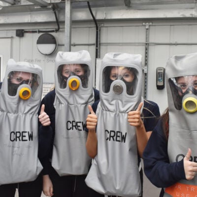 4 students in fire safety masks