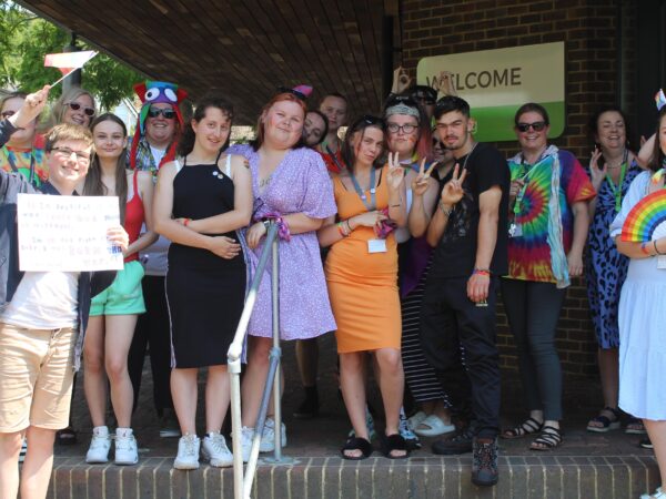Group of students celebrating Pride