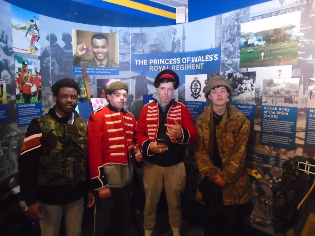 Four students dressed up as military soldiers