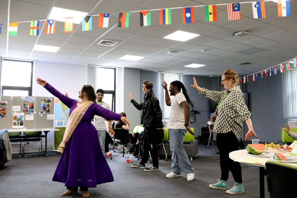 a group of students dancing