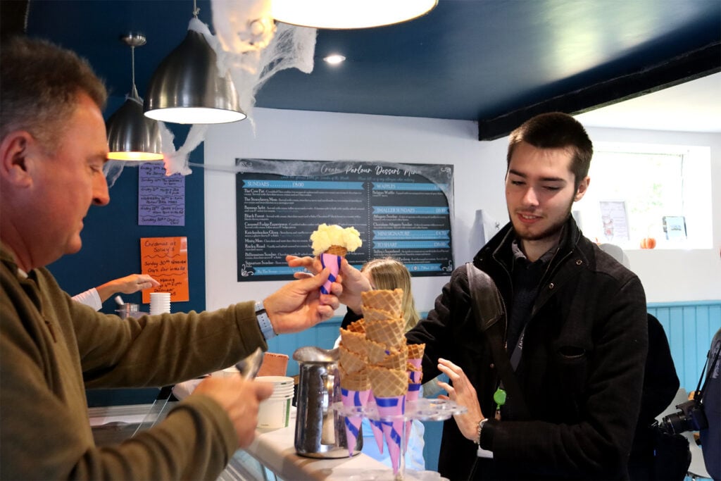 a student at the counter at Solley's ice cream