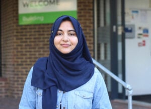 GCSE Maths student receives her results at EKC Dover College.