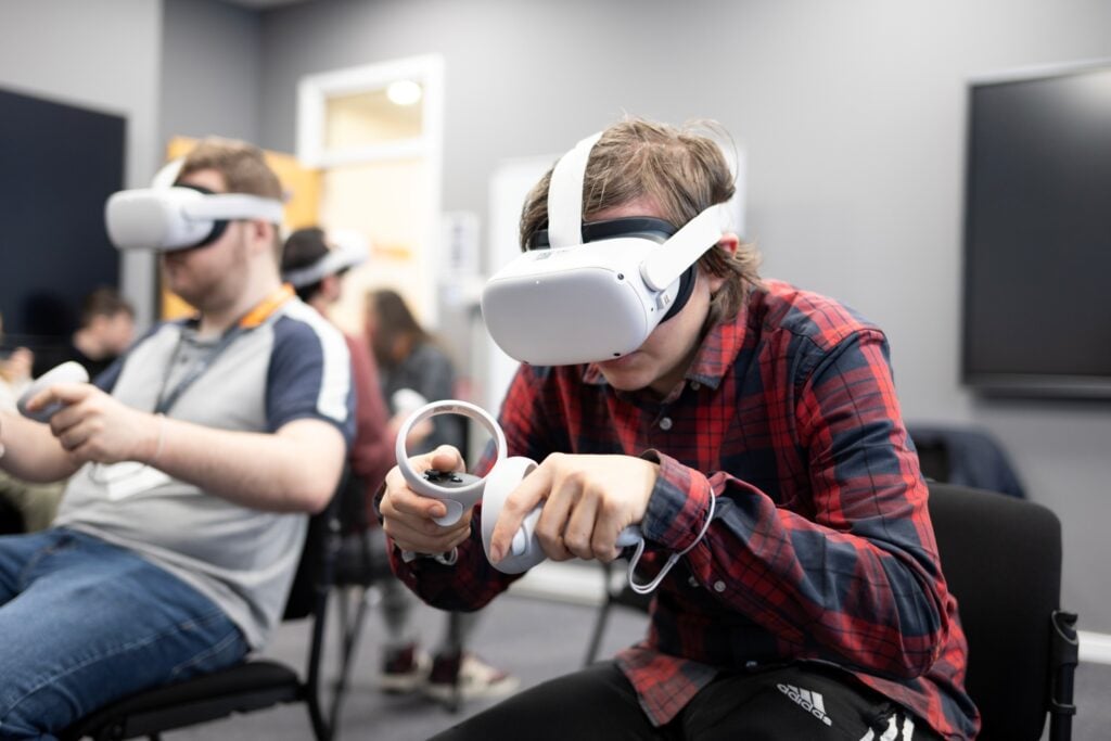 student using vr headset