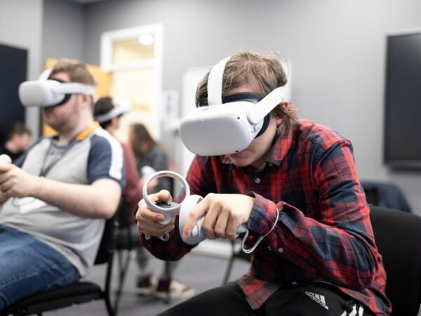 student using vr headset