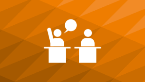 graphic of someone raising their hand with an orange background