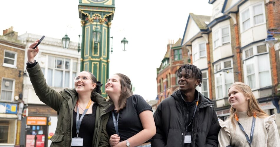 students take a selfie photo in Sheppey