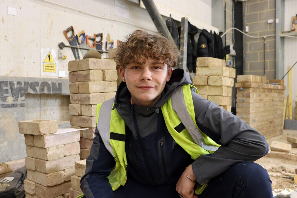Bricklaying student in workshop