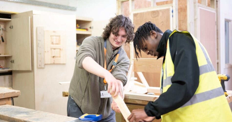 Carpentry students in workshop at EKC Sheppey College