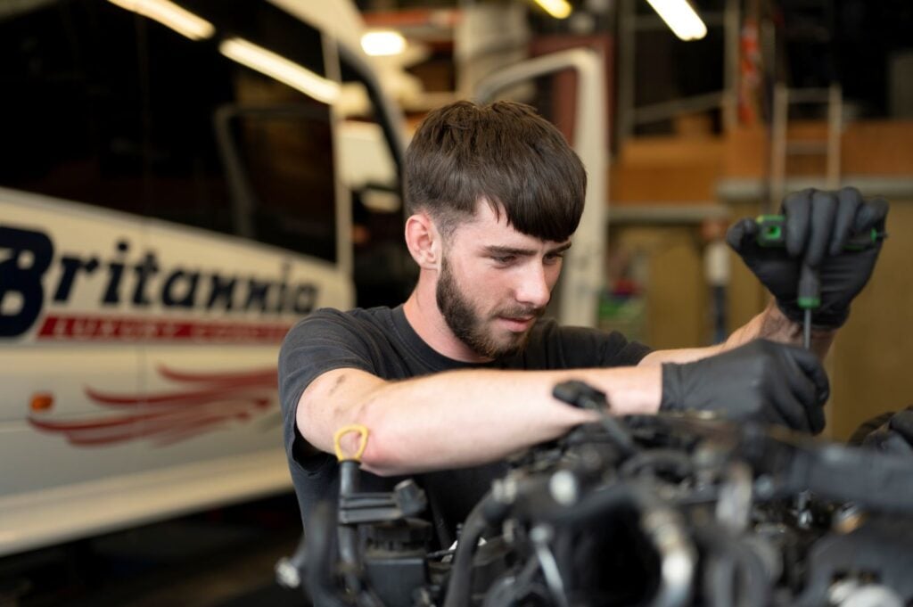 a student works in a workshop