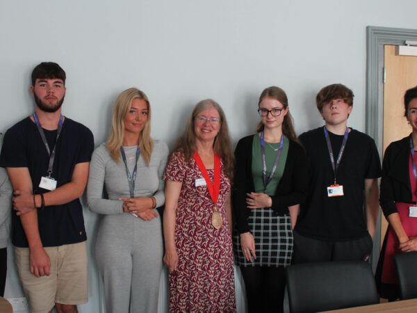 Folkestone Mayor Belinda Walker with Folkestone college students.
