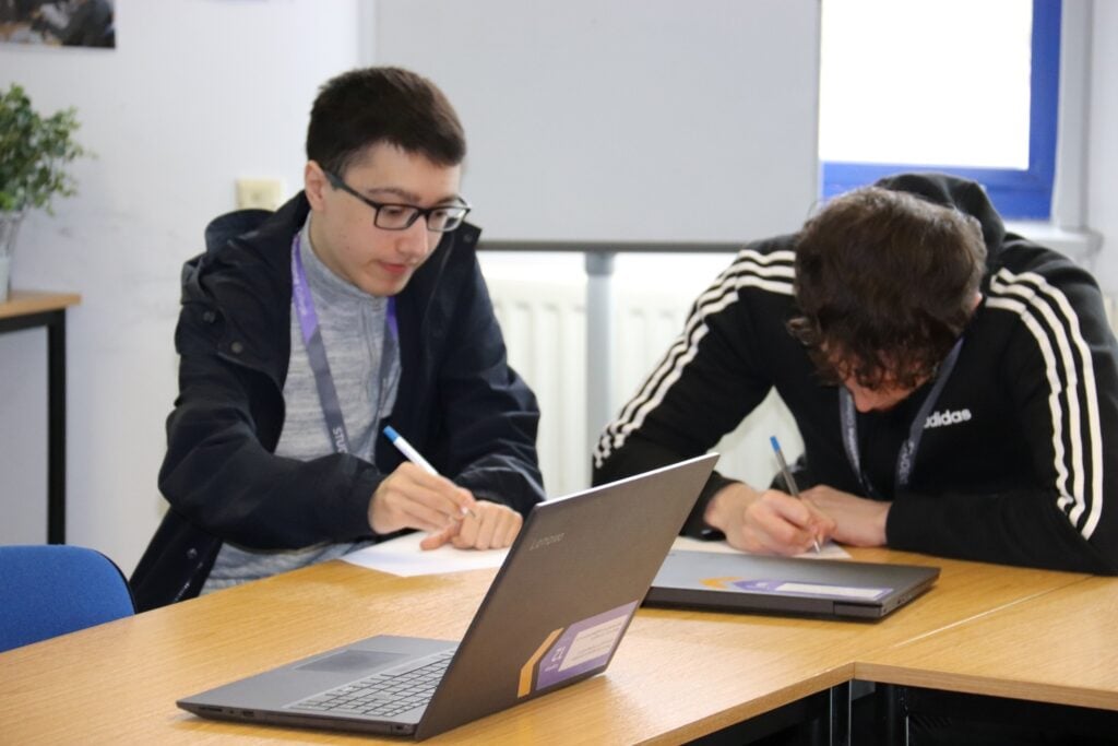 student working at a desk
