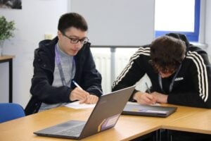 student working at a desk