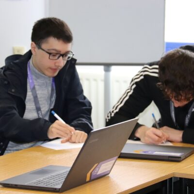 student working at a desk