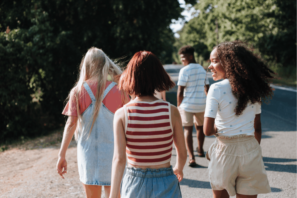 students walking on a path
