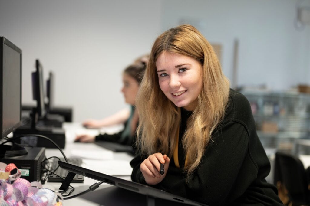 female student at computer