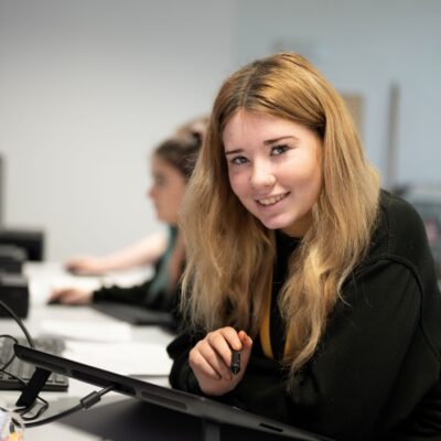 female student at computer