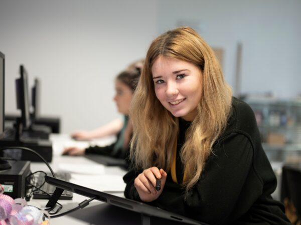 female student at computer